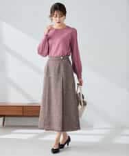 K2HKA13059 a.v.v(アー・ヴェ・ヴェ) ツイード調裾フリンジAラインスカート ネイビー