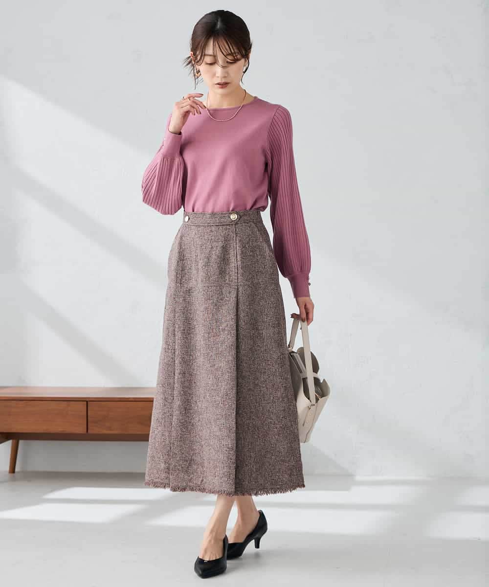 K2HKA13059 a.v.v(アー・ヴェ・ヴェ) ツイード調裾フリンジAラインスカート ネイビー