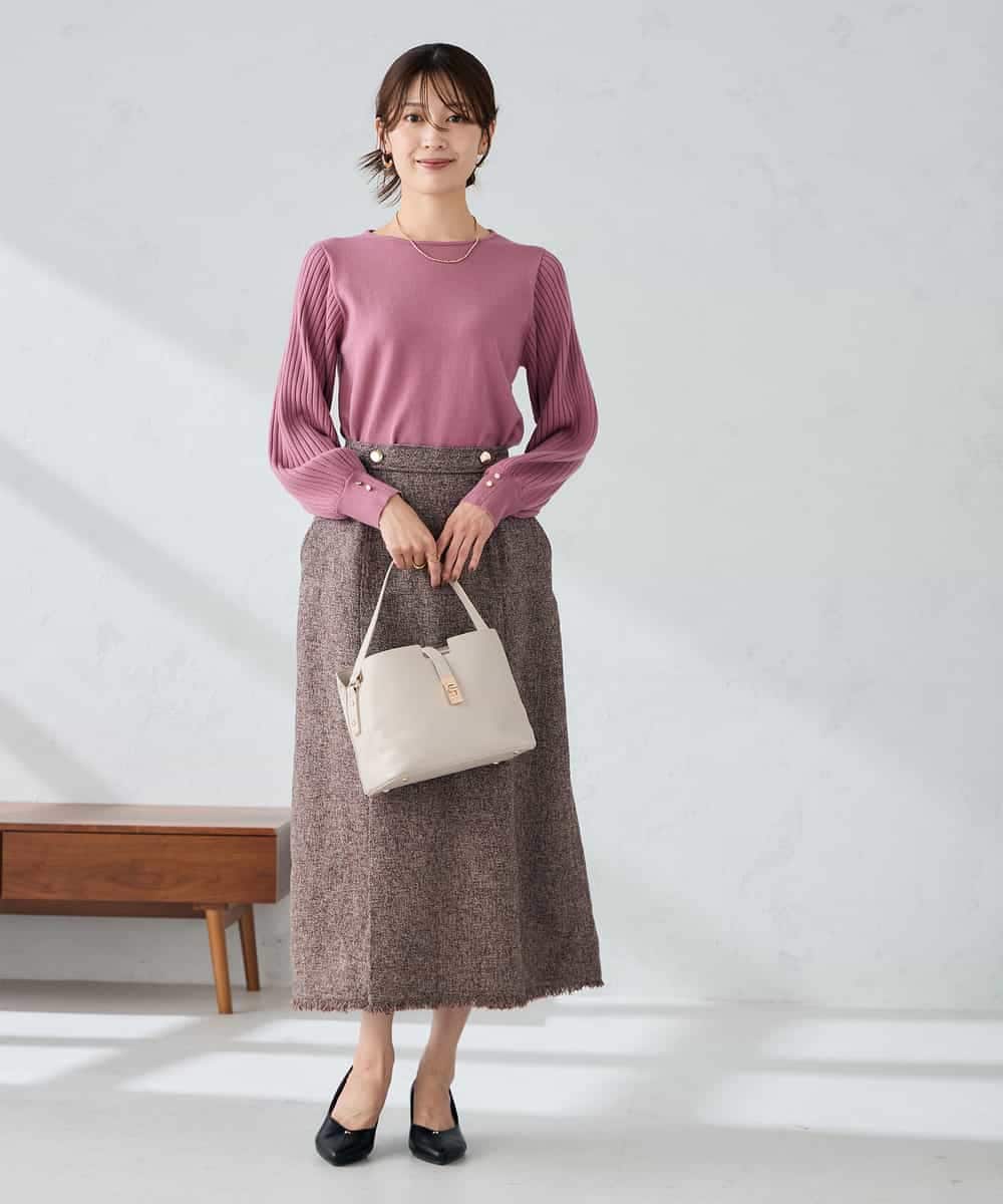 K2HKA13059 a.v.v(アー・ヴェ・ヴェ) ツイード調裾フリンジAラインスカート ネイビー