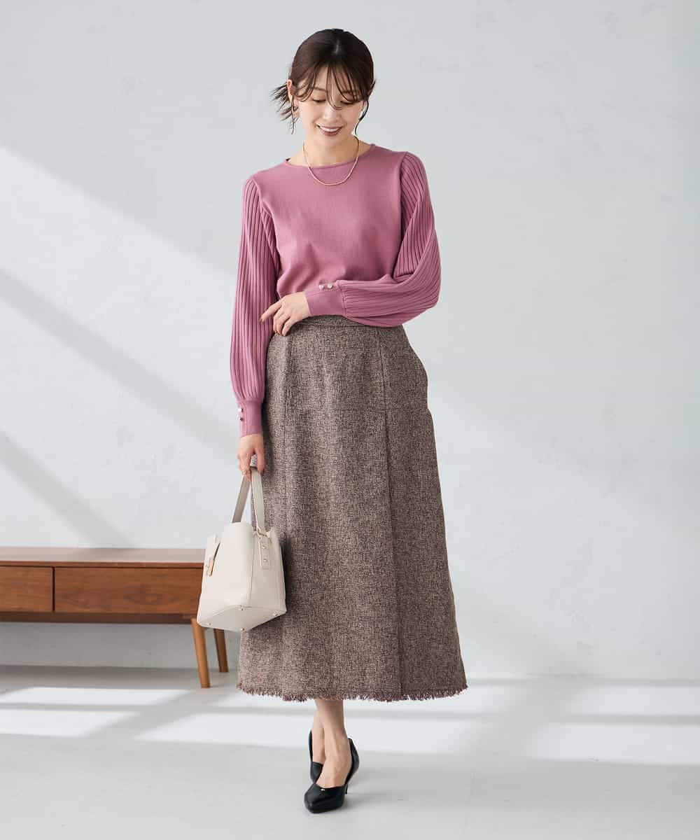 K2HKA13059 a.v.v(アー・ヴェ・ヴェ) ツイード調裾フリンジAラインスカート ネイビー