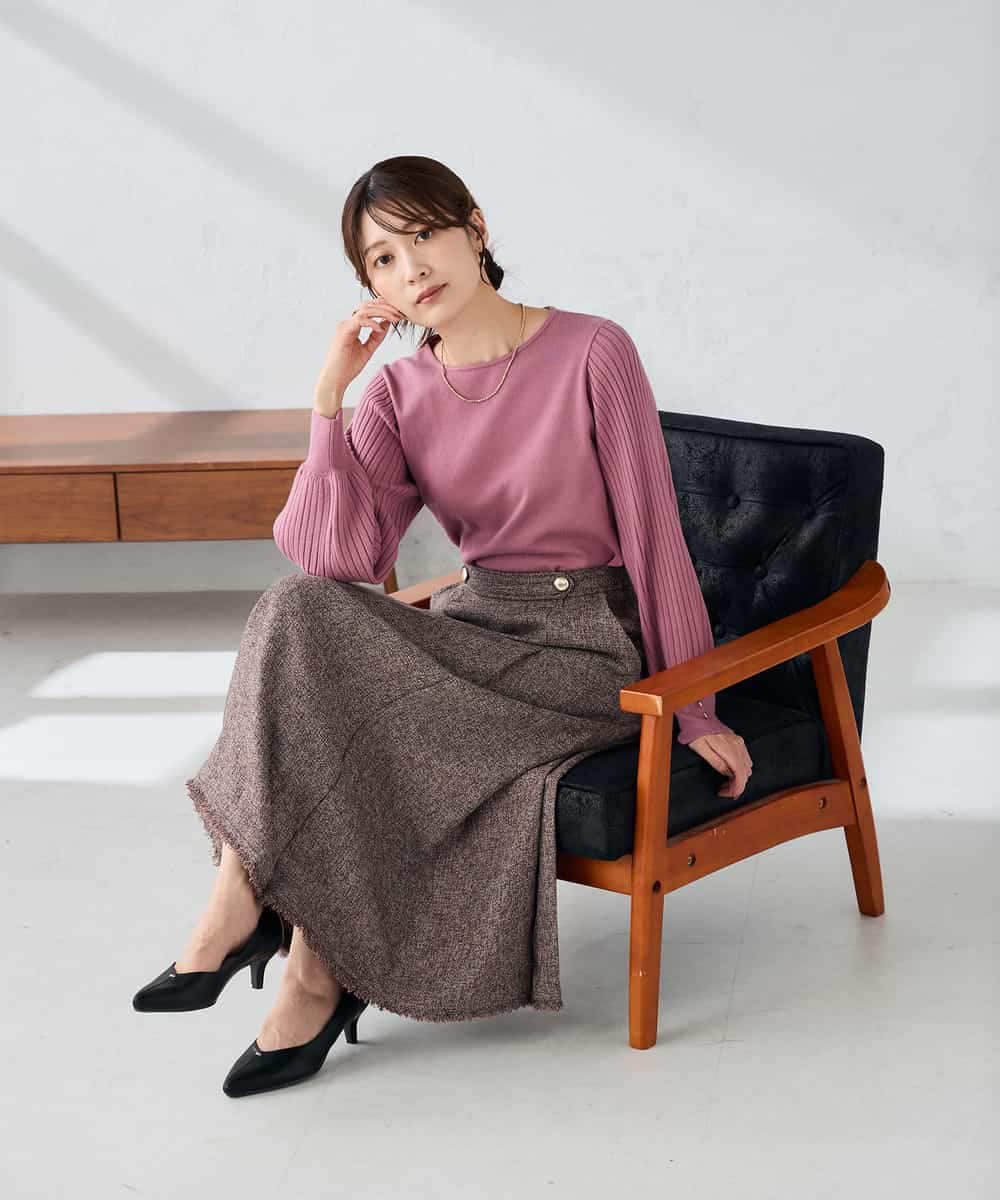 K2HKA13059 a.v.v(アー・ヴェ・ヴェ) ツイード調裾フリンジAラインスカート ネイビー