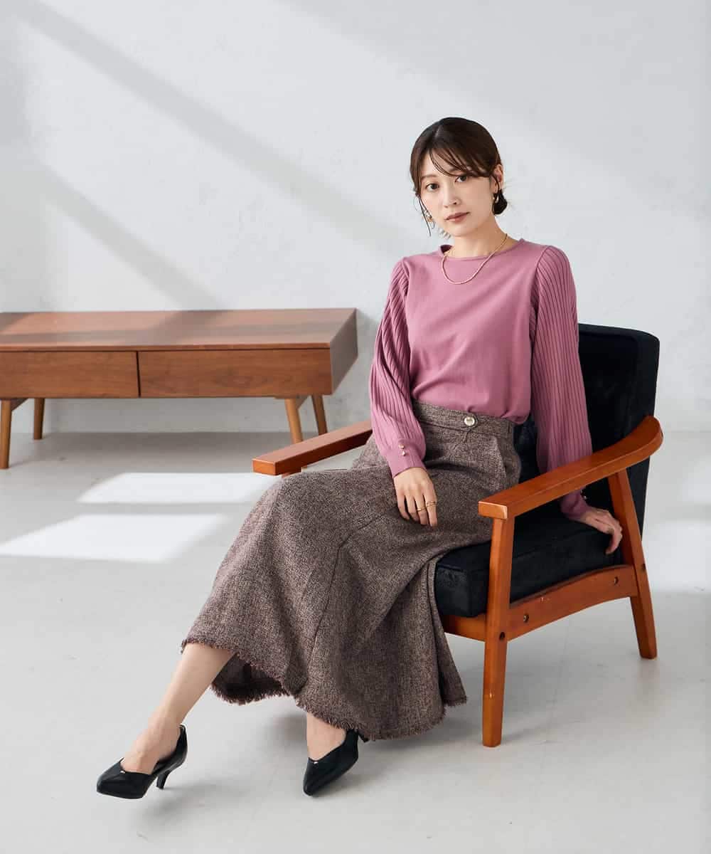 K2HKA13059 a.v.v(アー・ヴェ・ヴェ) ツイード調裾フリンジAラインスカート ネイビー