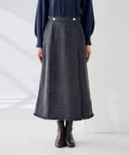 K2HKA13059 a.v.v(アー・ヴェ・ヴェ) ツイード調裾フリンジAラインスカート ネイビー