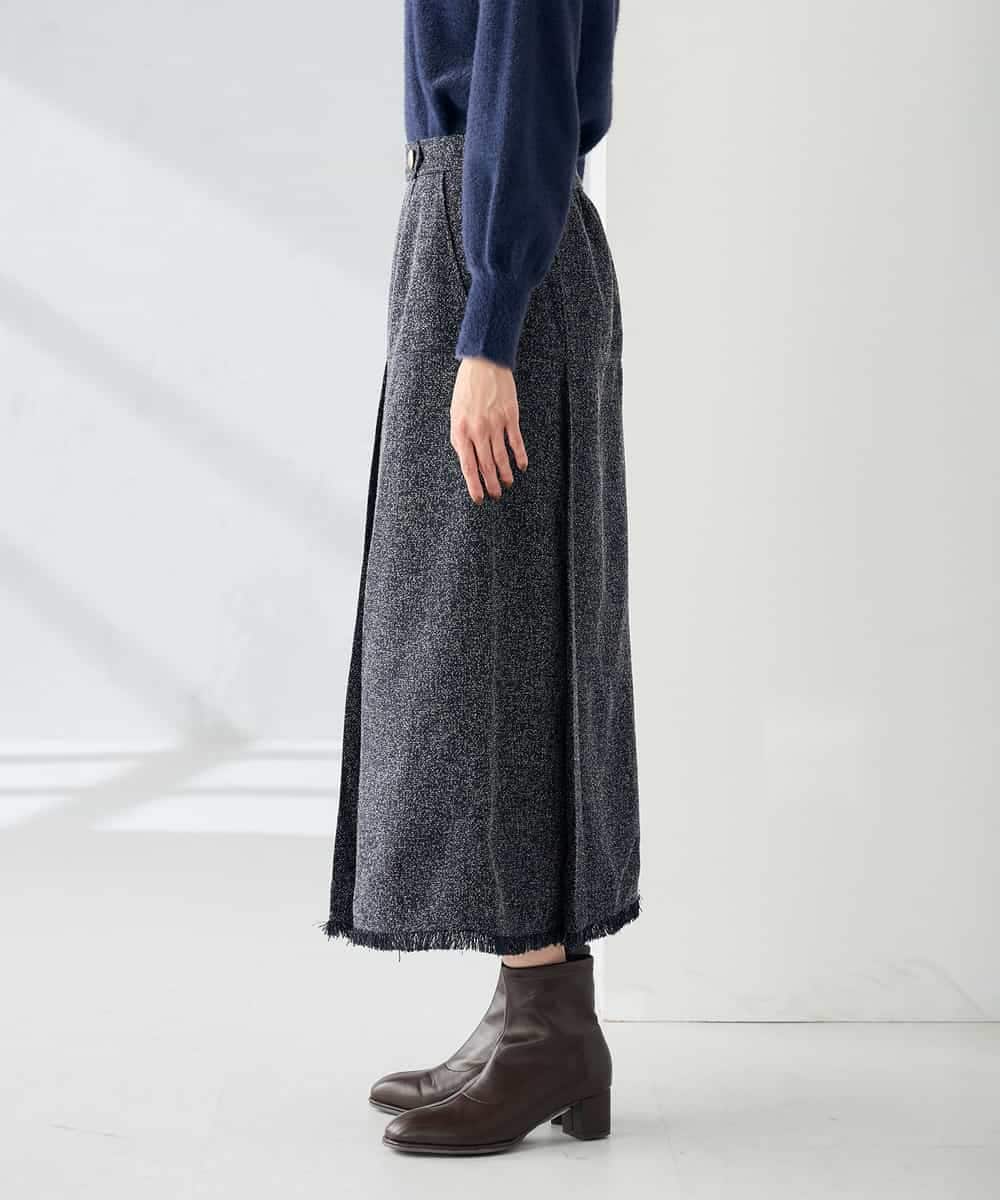K2HKA13059 a.v.v(アー・ヴェ・ヴェ) ツイード調裾フリンジAラインスカート ネイビー