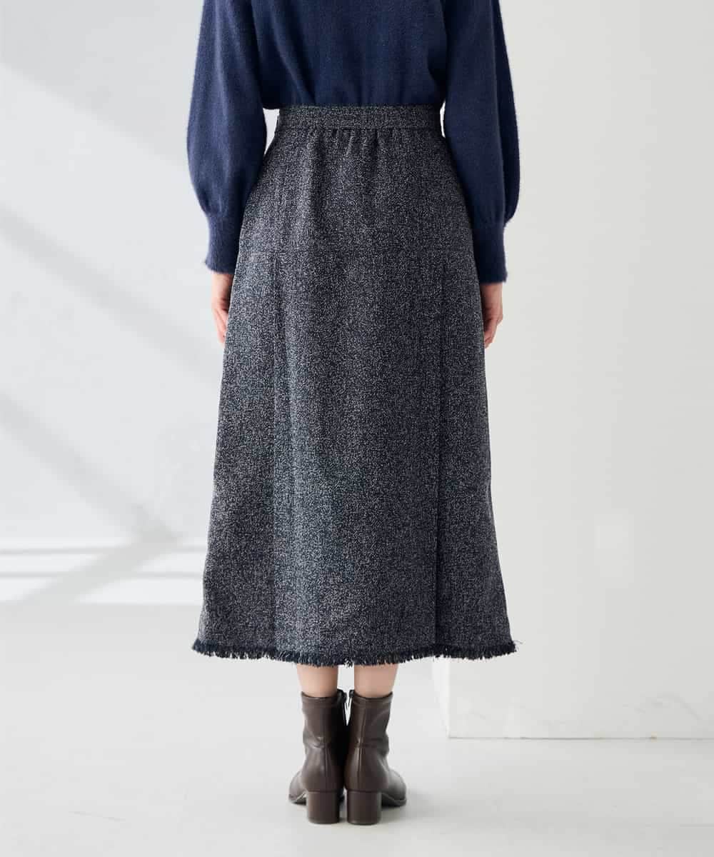 K2HKA13059 a.v.v(アー・ヴェ・ヴェ) ツイード調裾フリンジAラインスカート ネイビー