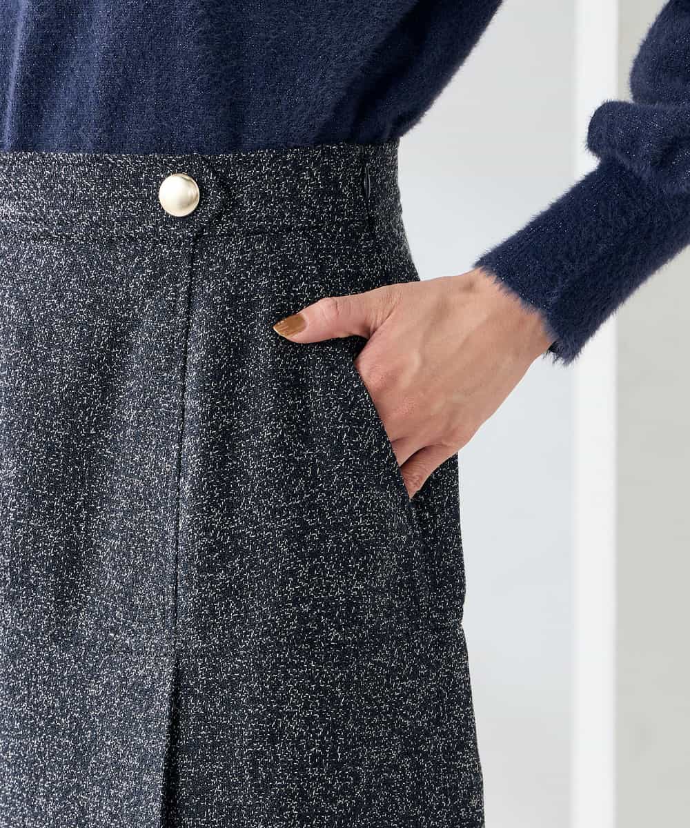 K2HKA13059 a.v.v(アー・ヴェ・ヴェ) ツイード調裾フリンジAラインスカート ネイビー