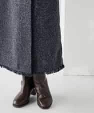 K2HKA13059 a.v.v(アー・ヴェ・ヴェ) ツイード調裾フリンジAラインスカート ネイビー