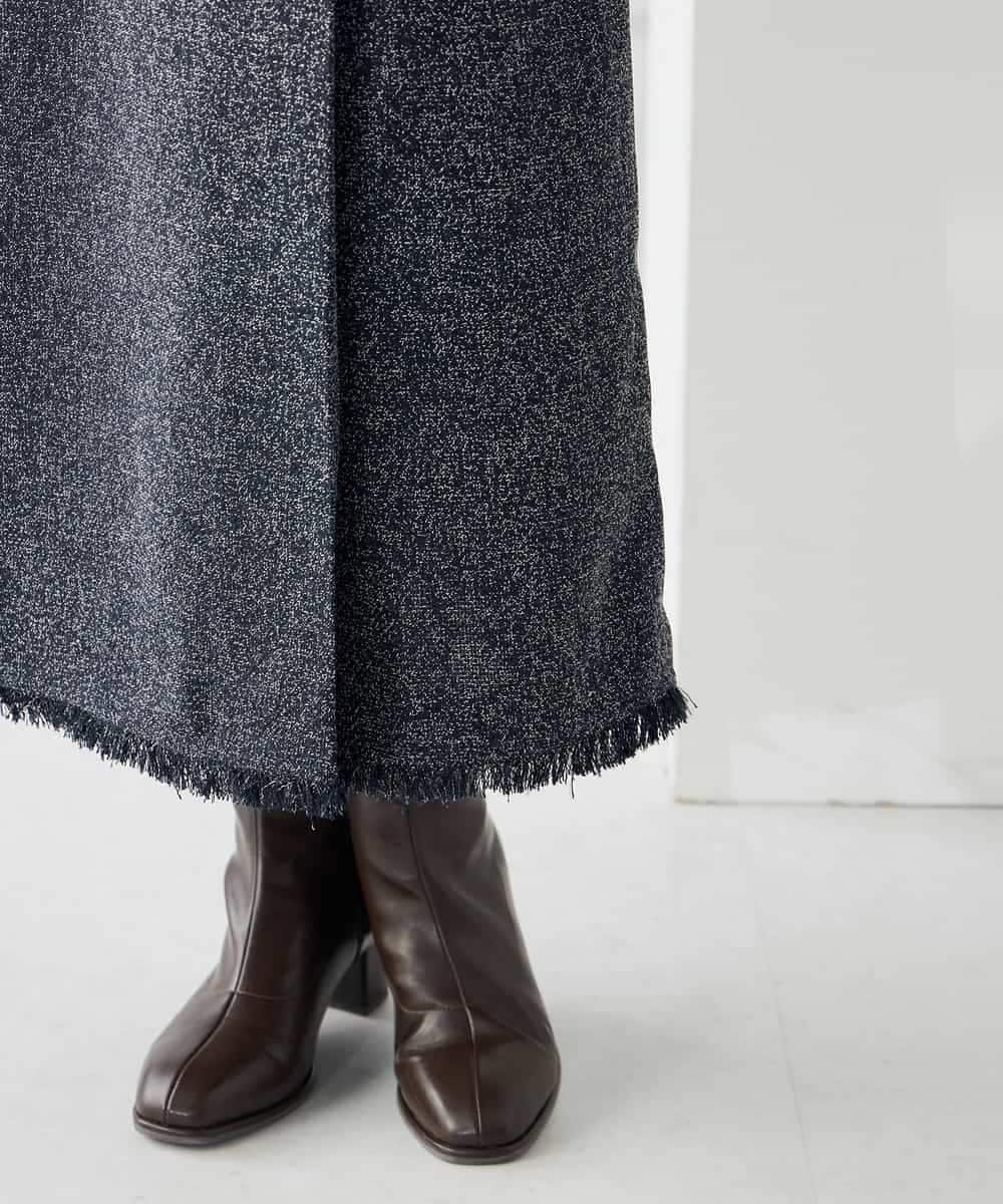 K2HKA13059 a.v.v(アー・ヴェ・ヴェ) ツイード調裾フリンジAラインスカート ネイビー
