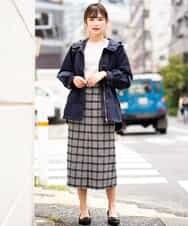 K2HKG08059 a.v.v(アー・ヴェ・ヴェ) モールチェックストレッチナロースカート ブラウン