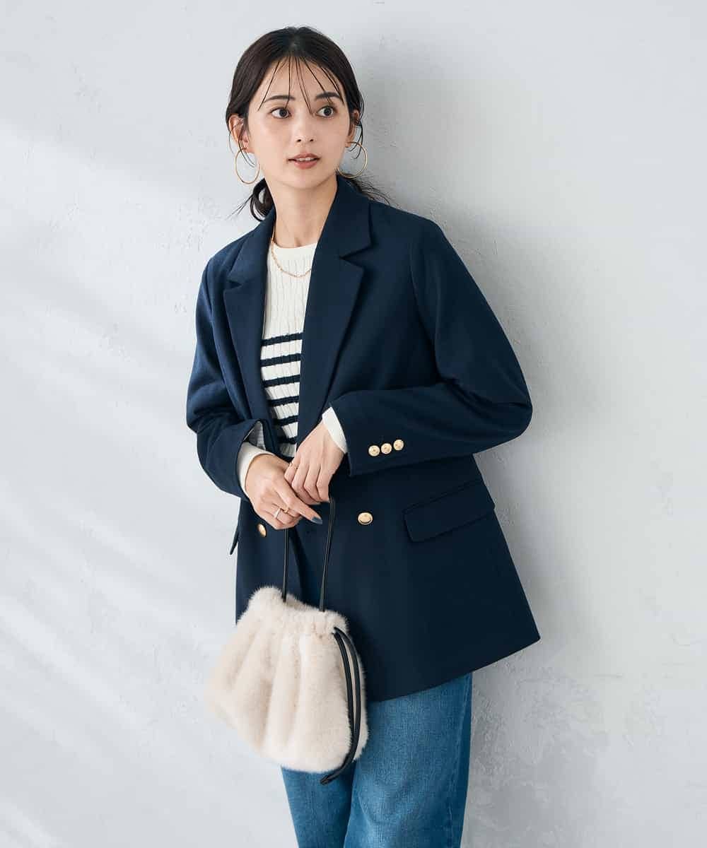 K2JAD05109 a.v.v(アー・ヴェ・ヴェ) 【ストレッチ/雑誌InRed(宝島社)11月号掲載】ダブルブレストジャケット ネイビー