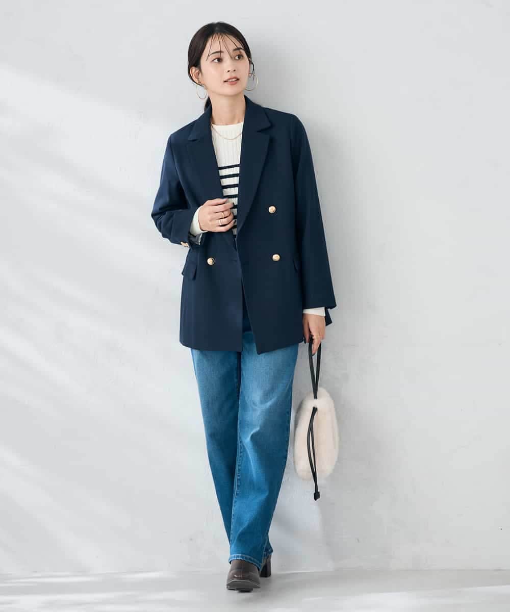 K2JAD05109 a.v.v(アー・ヴェ・ヴェ) 【ストレッチ/雑誌InRed(宝島社)11月号掲載】ダブルブレストジャケット ネイビー