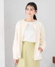 K2JDD08099 a.v.v(アー・ヴェ・ヴェ) 異素材切り替えノーカラーブルゾン アイボリー