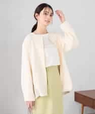 K2JDD08099 a.v.v(アー・ヴェ・ヴェ) 異素材切り替えノーカラーブルゾン アイボリー