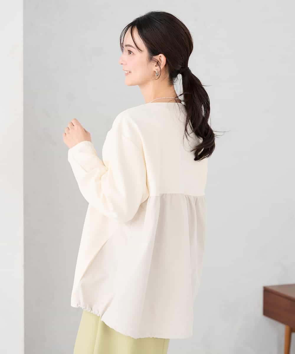 K2JDD08099 a.v.v(アー・ヴェ・ヴェ) 異素材切り替えノーカラーブルゾン アイボリー