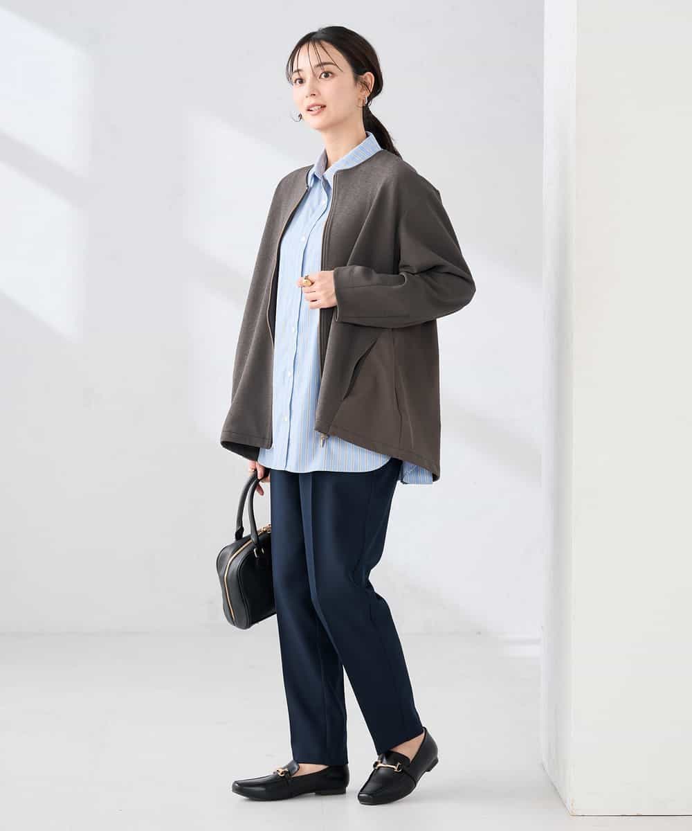 K2JDD08099 a.v.v(アー・ヴェ・ヴェ) 異素材切り替えノーカラーブルゾン アイボリー