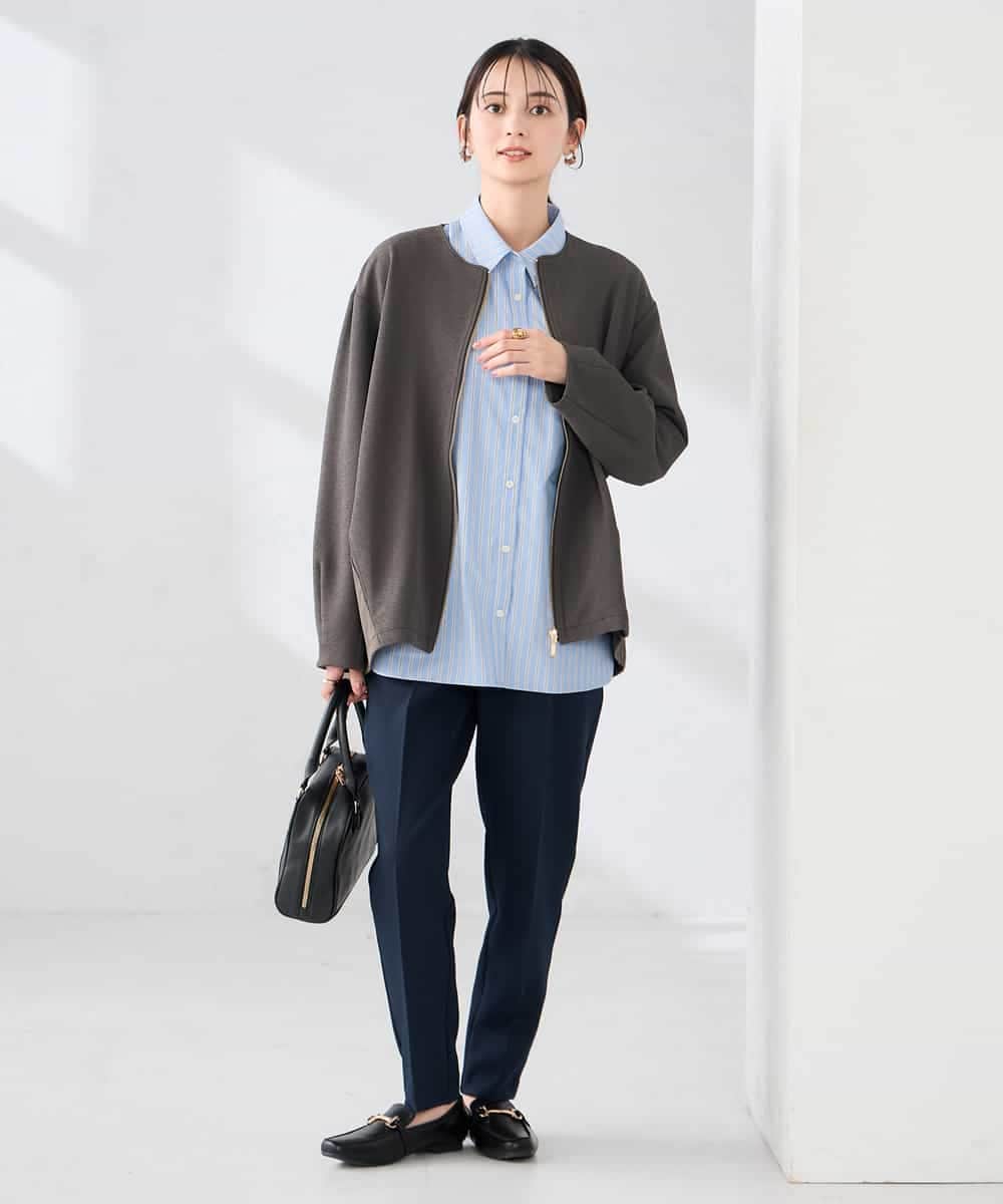 K2JDD08099 a.v.v(アー・ヴェ・ヴェ) 異素材切り替えノーカラーブルゾン アイボリー