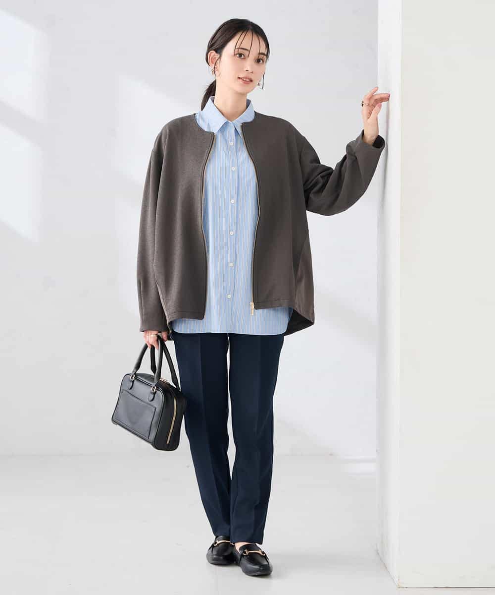 K2JDD08099 a.v.v(アー・ヴェ・ヴェ) 異素材切り替えノーカラーブルゾン アイボリー