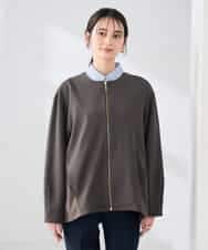 K2JDD08099 a.v.v(アー・ヴェ・ヴェ) 異素材切り替えノーカラーブルゾン アイボリー