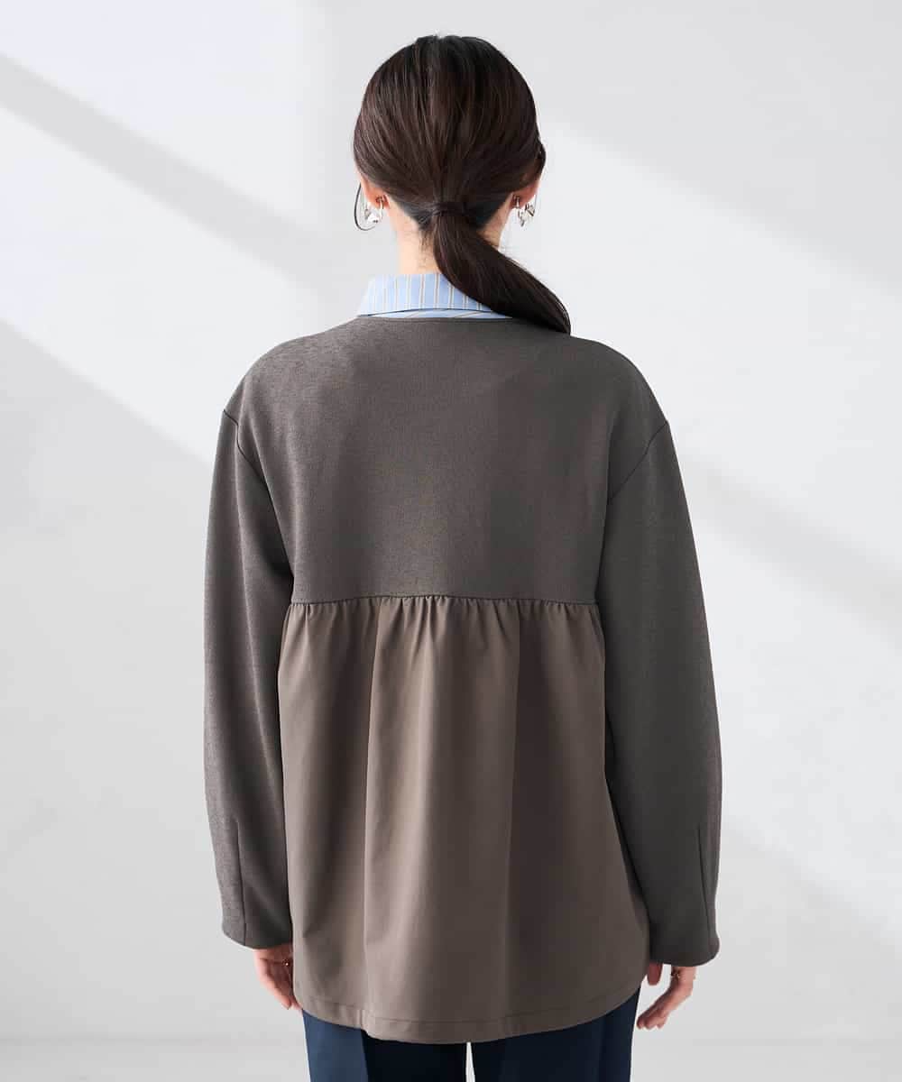 K2JDD08099 a.v.v(アー・ヴェ・ヴェ) 異素材切り替えノーカラーブルゾン アイボリー