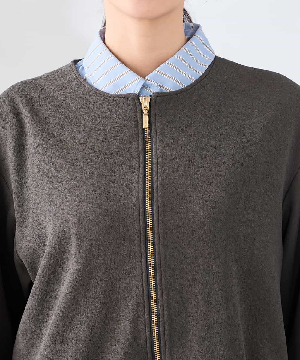 K2JDD08099 a.v.v(アー・ヴェ・ヴェ) 異素材切り替えノーカラーブルゾン アイボリー