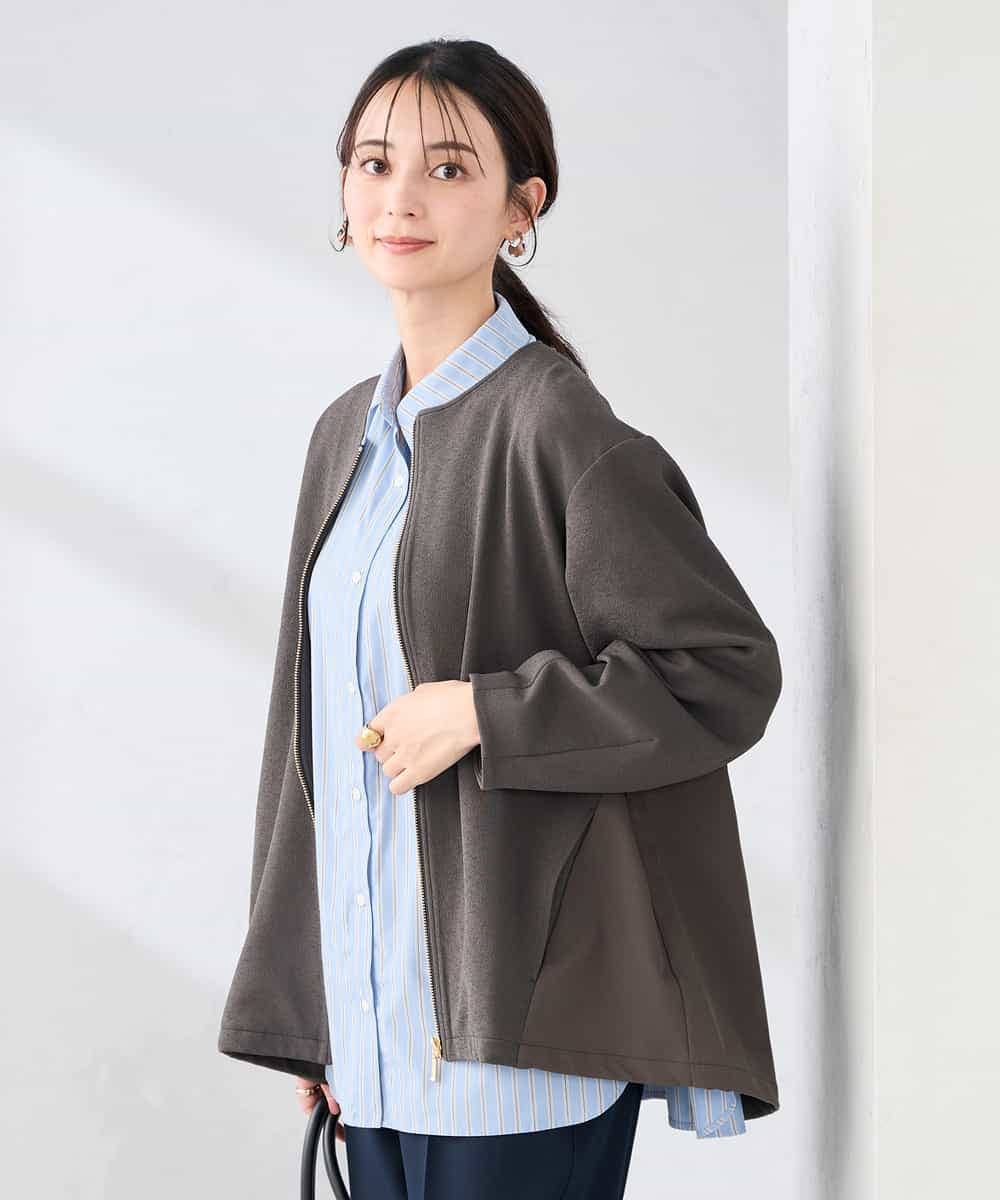 K2JDD08099 a.v.v(アー・ヴェ・ヴェ) 異素材切り替えノーカラーブルゾン ダークグレー