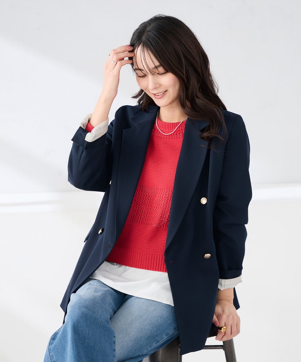 K2JFD04119 a.v.v(アー・ヴェ・ヴェ) 【洗える】ダブルブレストジャケット ネイビー