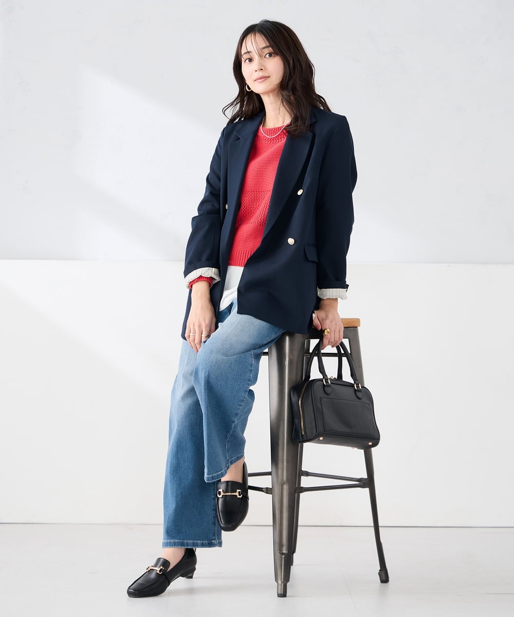 K2JFD04119 a.v.v(アー・ヴェ・ヴェ) 【洗える】ダブルブレストジャケット ネイビー