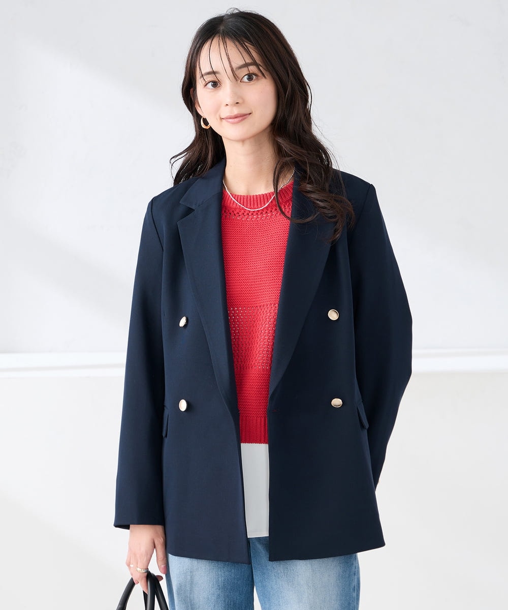 K2JFD04119 a.v.v(アー・ヴェ・ヴェ) 【洗える】ダブルブレストジャケット ネイビー