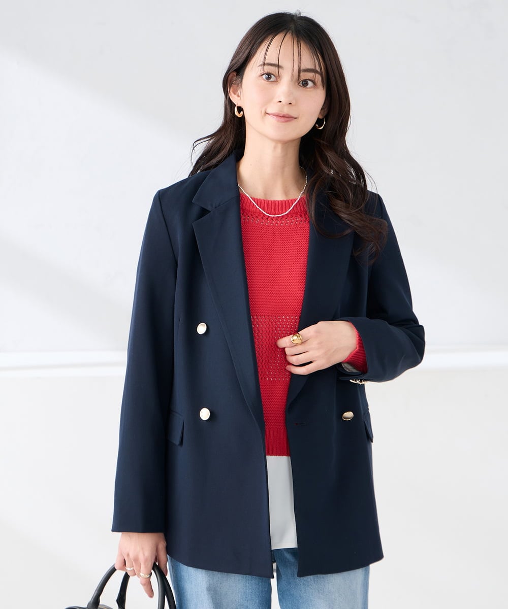 K2JFD04119 a.v.v(アー・ヴェ・ヴェ) 【洗える】ダブルブレストジャケット ネイビー