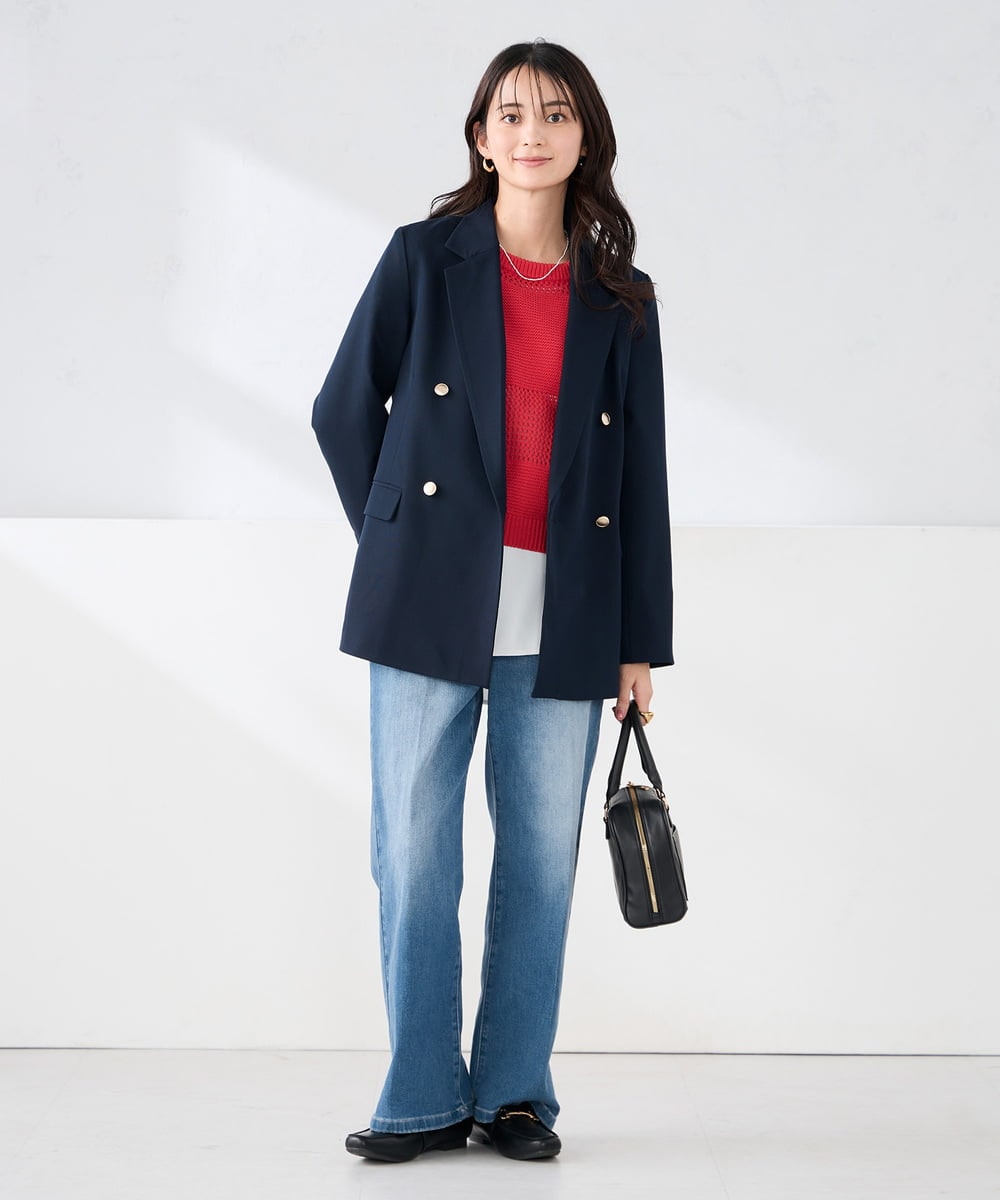 K2JFD04119 a.v.v(アー・ヴェ・ヴェ) 【洗える】ダブルブレストジャケット ネイビー