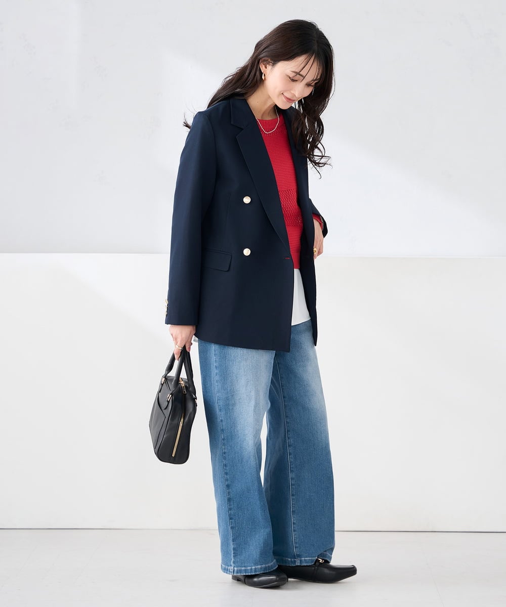 K2JFD04119 a.v.v(アー・ヴェ・ヴェ) 【洗える】ダブルブレストジャケット ネイビー