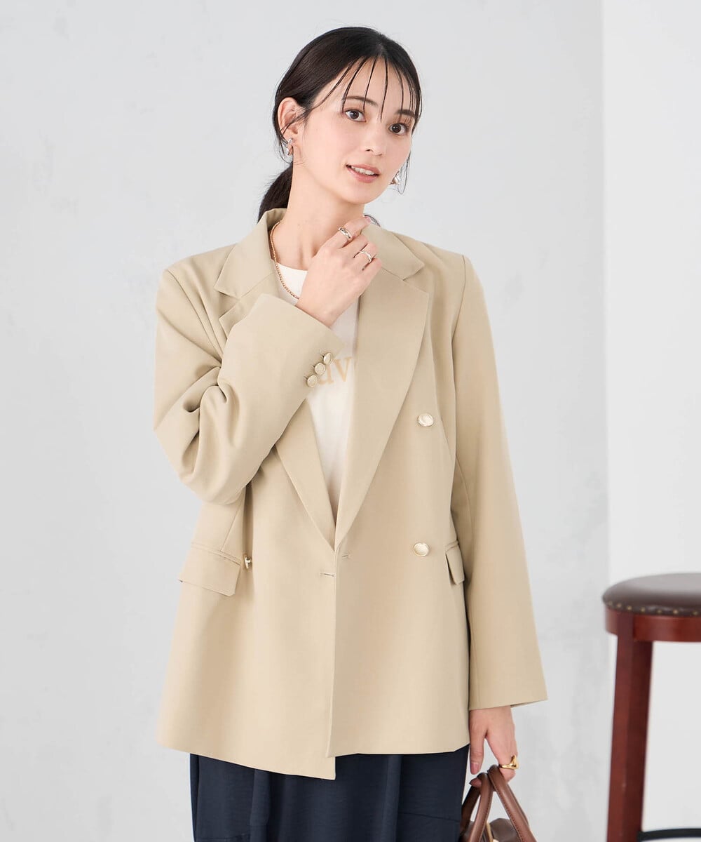 K2JFD04119 a.v.v(アー・ヴェ・ヴェ) 【洗える】ダブルブレストジャケット ネイビー