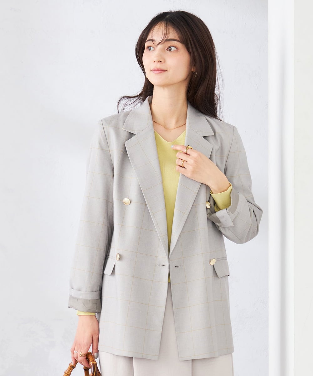 K2JFD04119 a.v.v(アー・ヴェ・ヴェ) 【洗える】ダブルブレストジャケット ネイビー