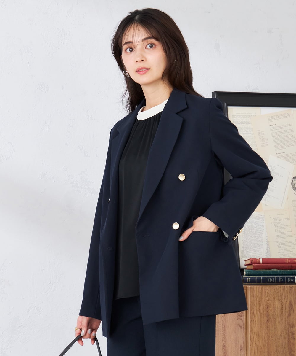 K2JFD04119 a.v.v(アー・ヴェ・ヴェ) 【洗える】ダブルブレストジャケット ネイビー