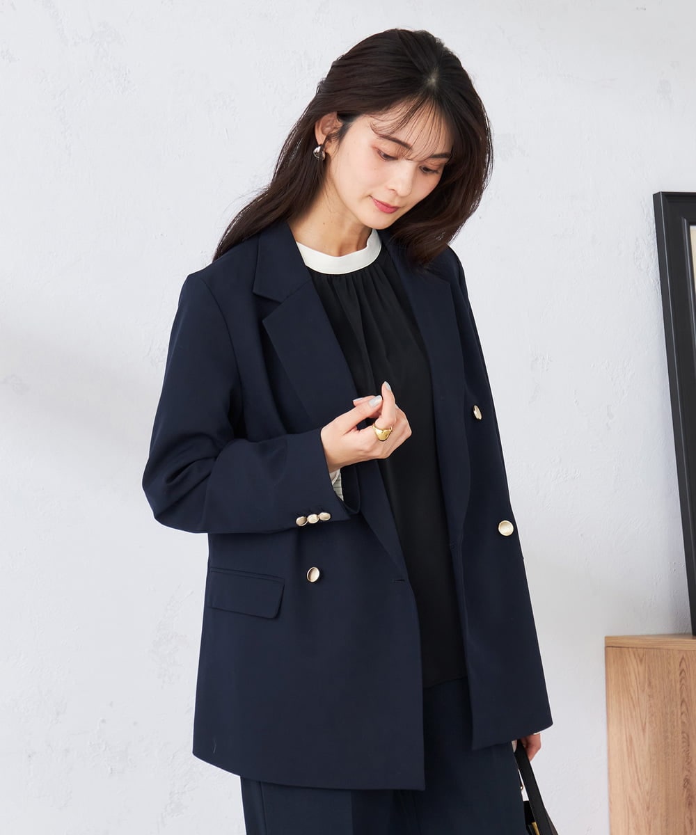 K2JFD04119 a.v.v(アー・ヴェ・ヴェ) 【洗える】ダブルブレストジャケット ネイビー