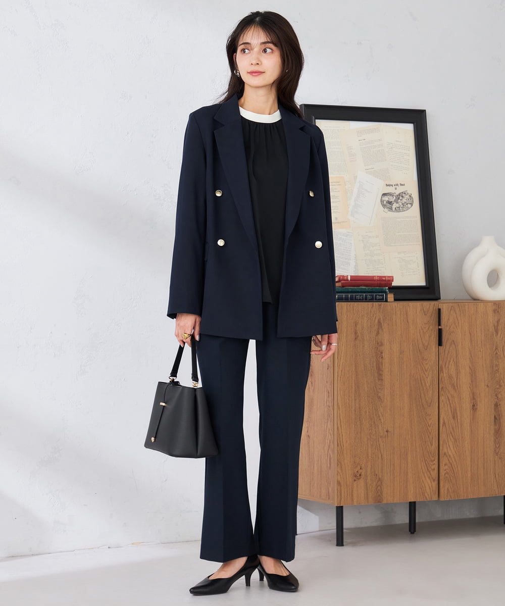 K2JFD04119 a.v.v(アー・ヴェ・ヴェ) 【洗える】ダブルブレストジャケット ネイビー