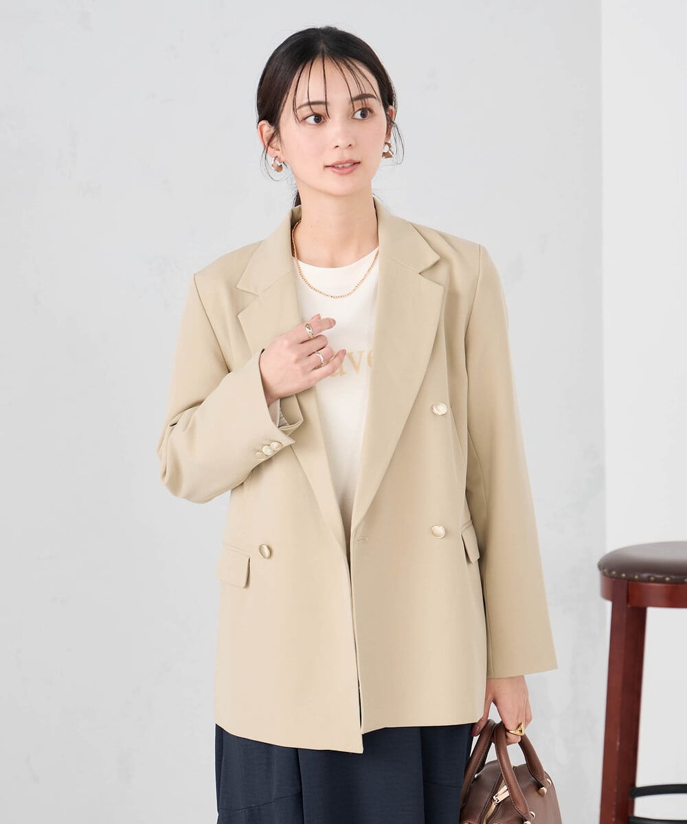 K2JFD04119 a.v.v(アー・ヴェ・ヴェ) 【洗える】ダブルブレストジャケット ベージュ