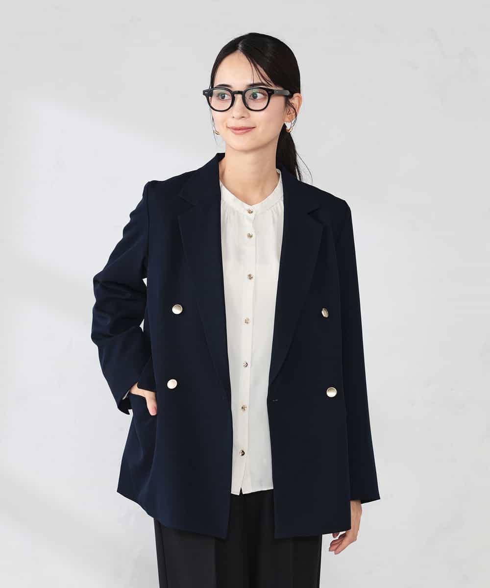 K2JFD04119 a.v.v(アー・ヴェ・ヴェ) 【洗える】ダブルブレストジャケット ネイビー