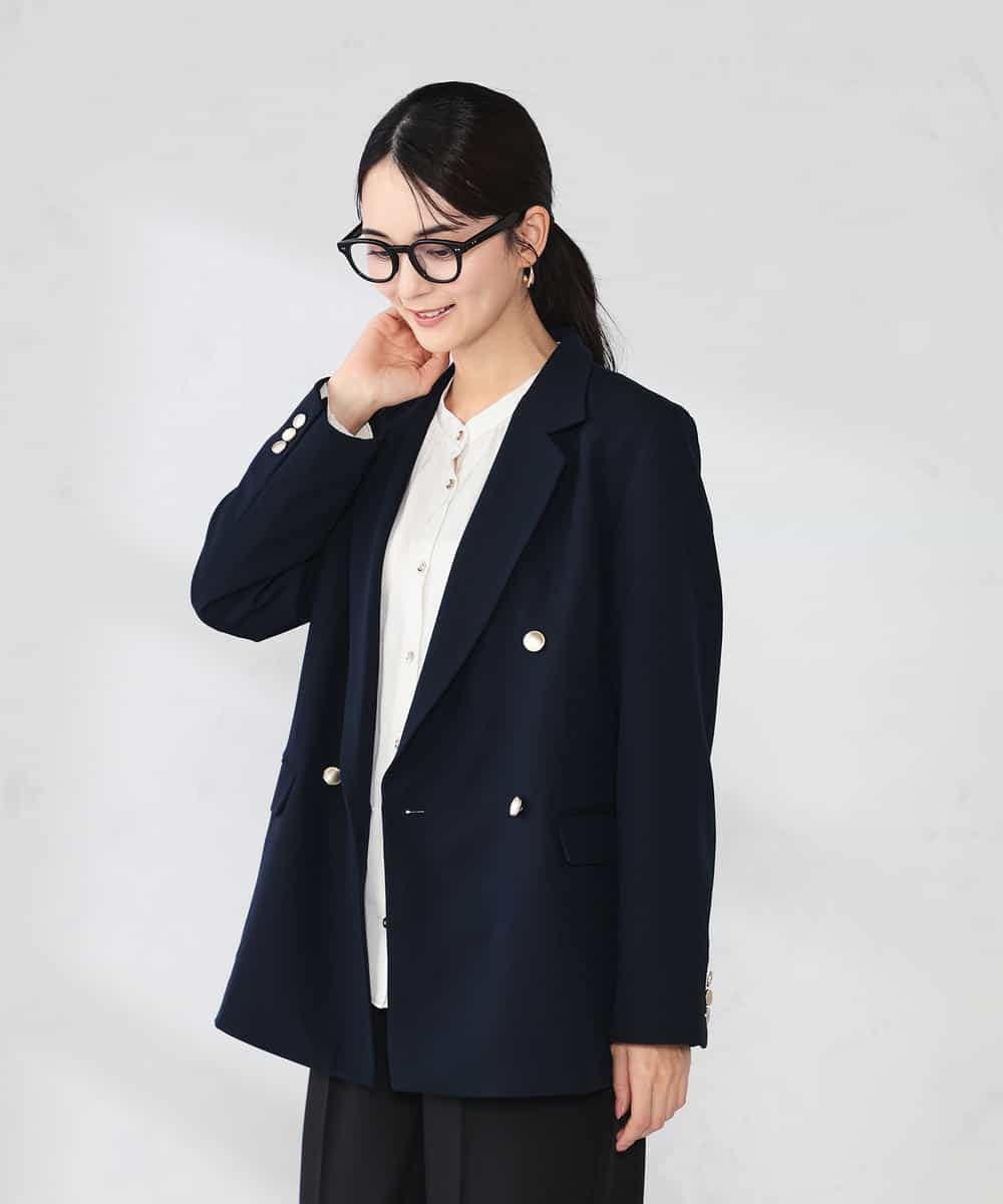 K2JFD04119 a.v.v(アー・ヴェ・ヴェ) 【洗える】ダブルブレストジャケット ネイビー