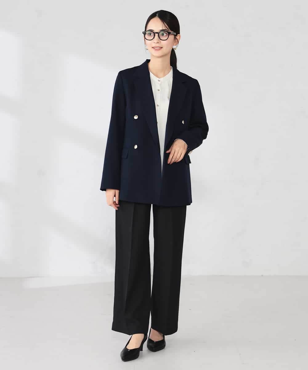 K2JFD04119 a.v.v(アー・ヴェ・ヴェ) 【洗える】ダブルブレストジャケット ネイビー