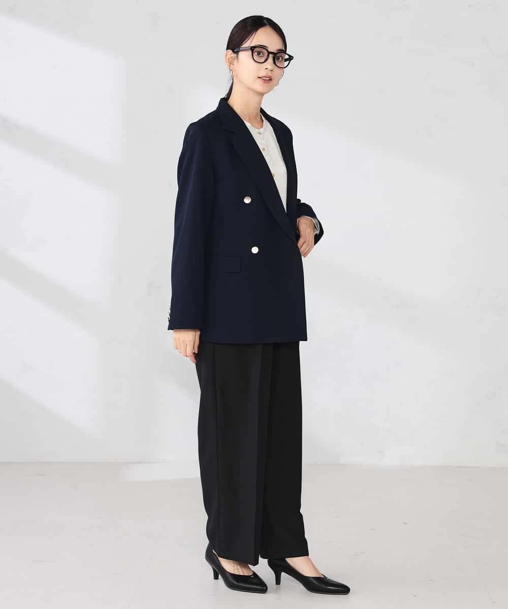 K2JFD04119 a.v.v(アー・ヴェ・ヴェ) 【洗える】ダブルブレストジャケット ネイビー