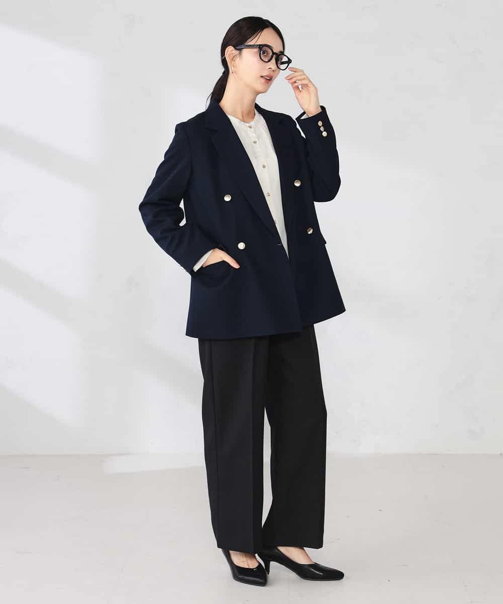 K2JFD04119 a.v.v(アー・ヴェ・ヴェ) 【洗える】ダブルブレストジャケット ネイビー