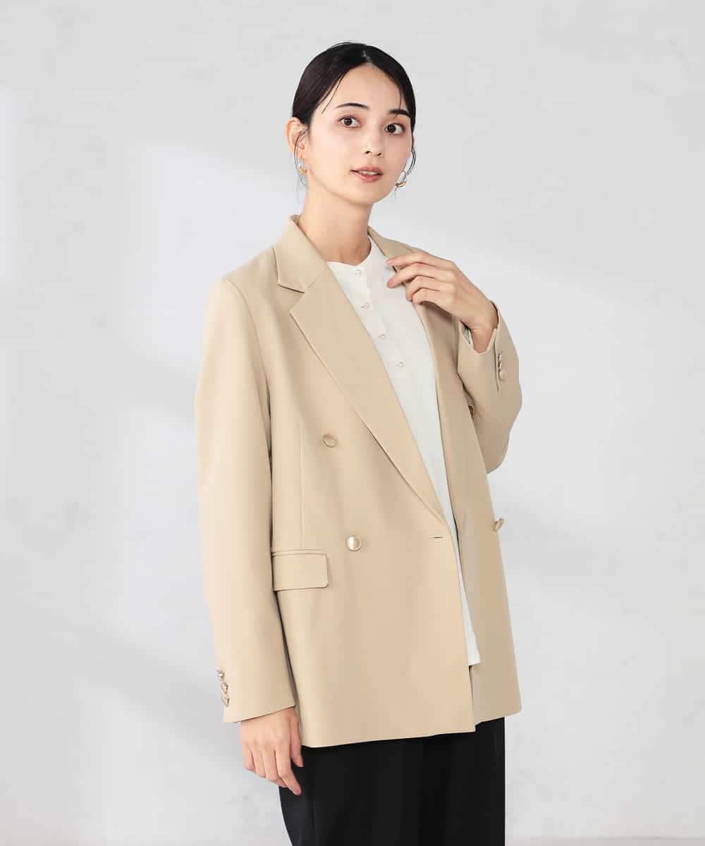 K2JFD04119 a.v.v(アー・ヴェ・ヴェ) 【洗える】ダブルブレストジャケット ネイビー