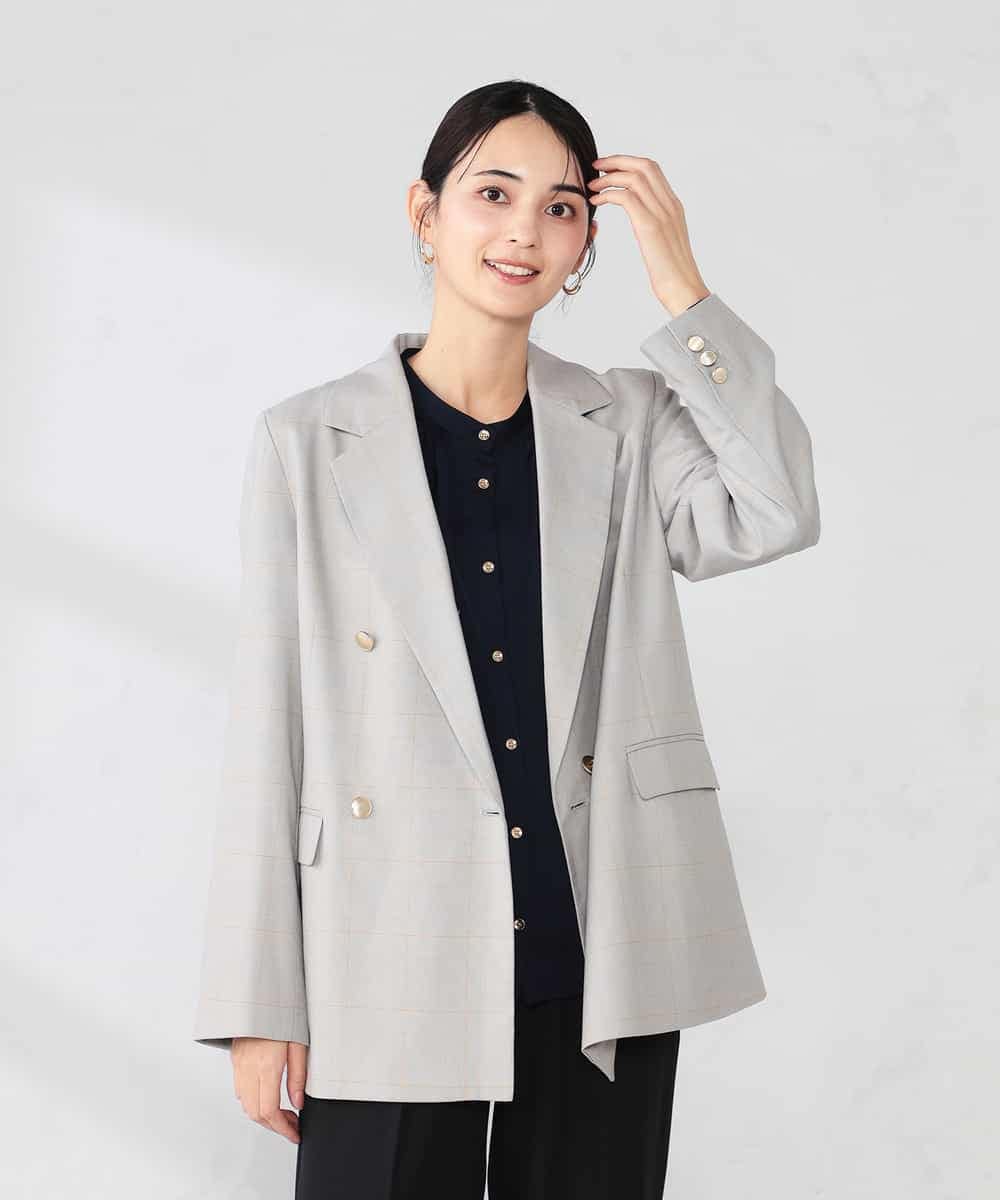 K2JFD04119 a.v.v(アー・ヴェ・ヴェ) 【洗える】ダブルブレストジャケット ネイビー