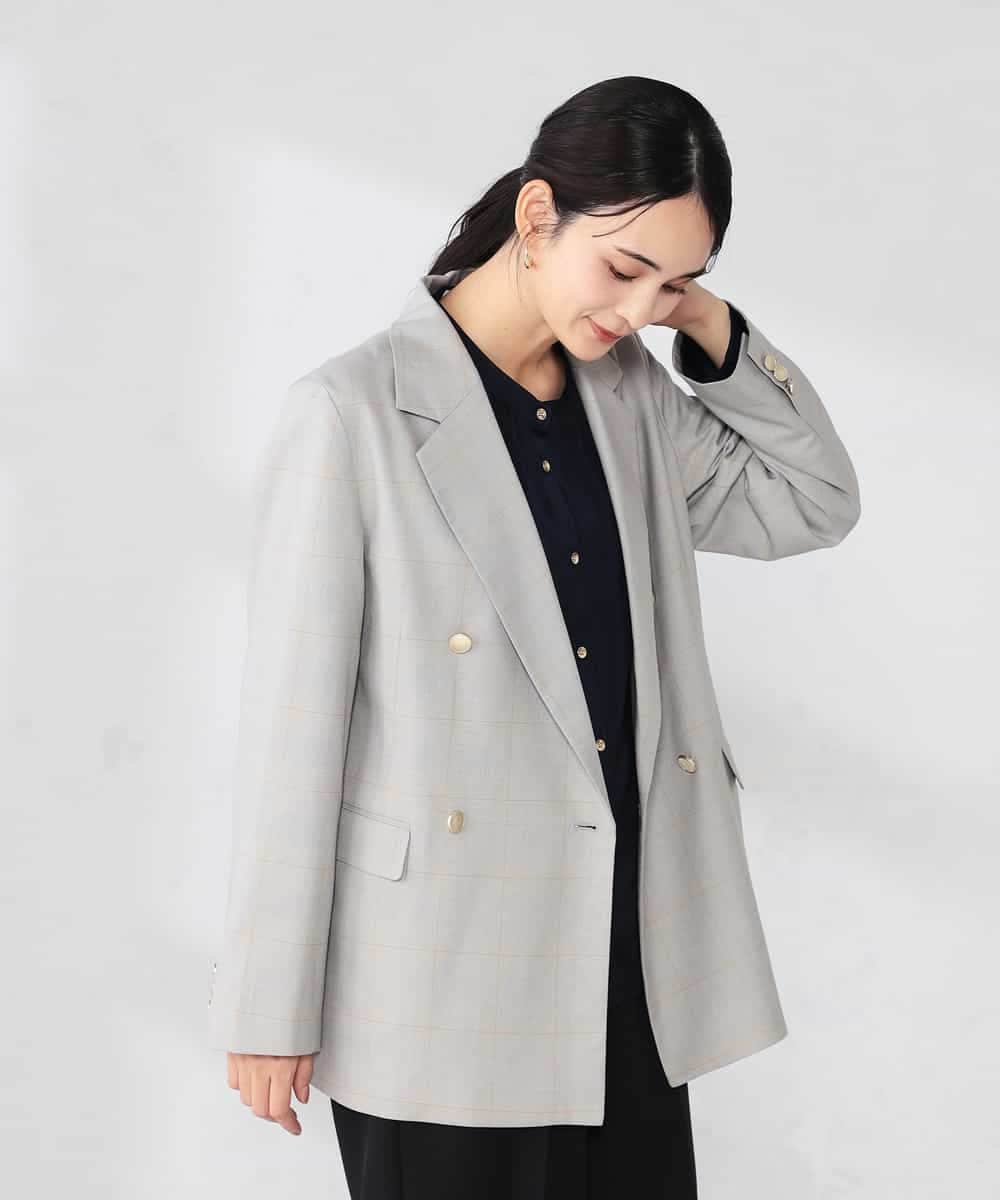 K2JFD04119 a.v.v(アー・ヴェ・ヴェ) 【洗える】ダブルブレストジャケット ネイビー