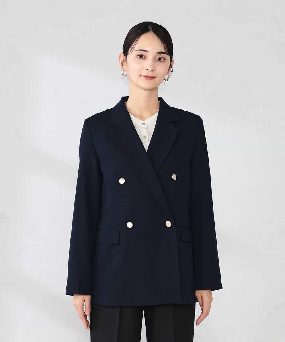 K2JFD04119 a.v.v(アー・ヴェ・ヴェ) 【洗える】ダブルブレストジャケット ネイビー