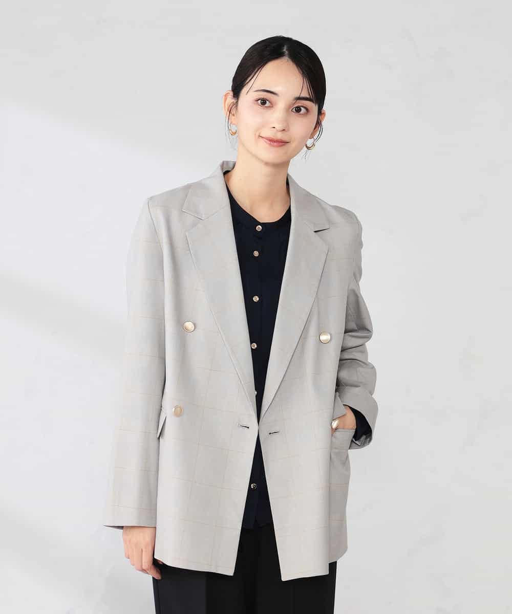 K2JFD04119 a.v.v(アー・ヴェ・ヴェ) 【洗える】ダブルブレストジャケット ライトグレー