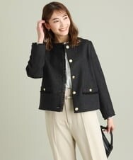K2JFS10089 a.v.v(アー・ヴェ・ヴェ) ノーカラーツイードジャケット ブラック
