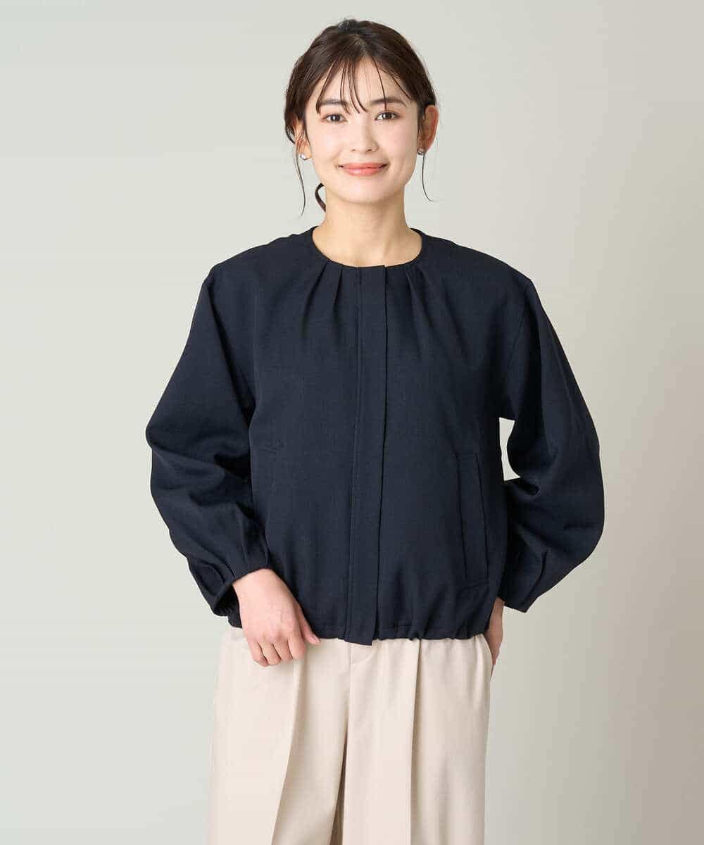 K2JFV07089 a.v.v(アー・ヴェ・ヴェ) 麻調ノーカラーブルゾン ベージュ