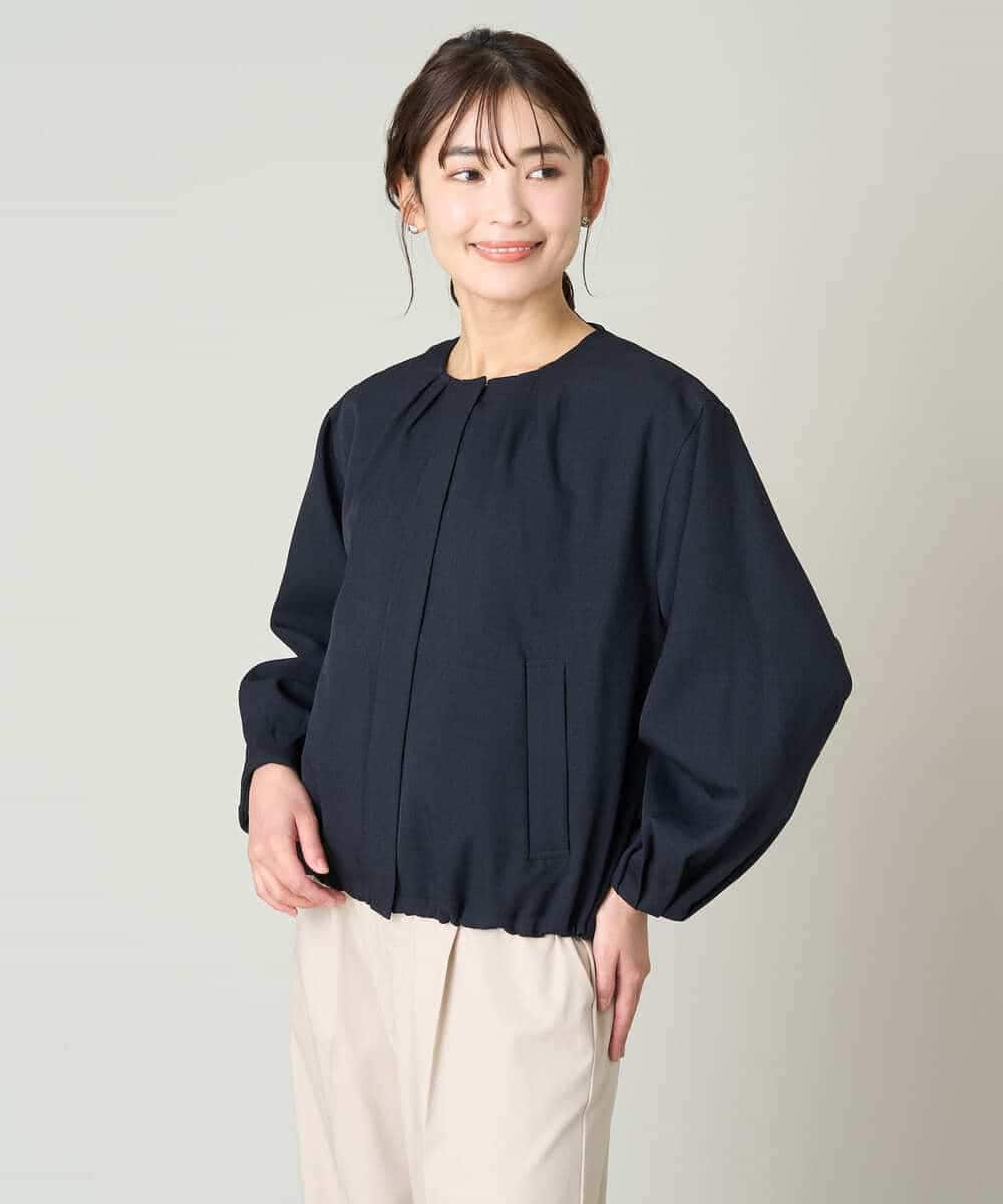 K2JFV07089 a.v.v(アー・ヴェ・ヴェ) 麻調ノーカラーブルゾン ベージュ